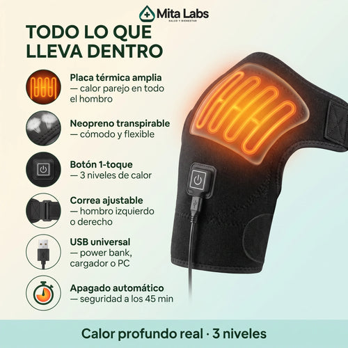 Hombrera Térmica MitaLabs — Calor 3 Niveles | Alivio de Hombro, Cuello y Espalda