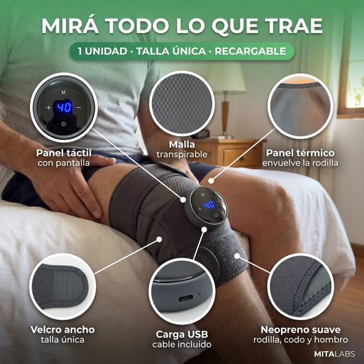 Rodillera Térmica con Masaje® — Recargable, Talla Ajustable (1 Unidad)
